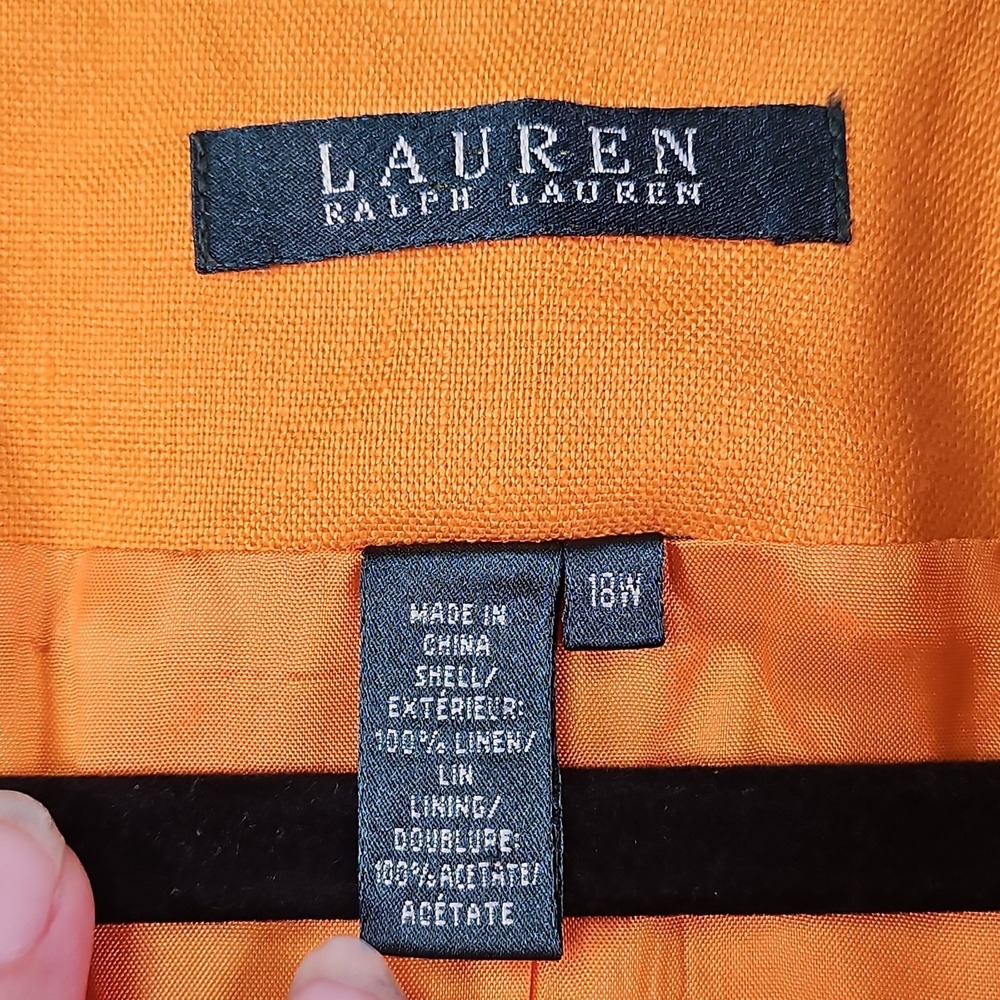 Ralph Lauren Linen Blazer Womens 18W Orange Old Money Coastal Career Prep Jacket - Picture 6 of 16
